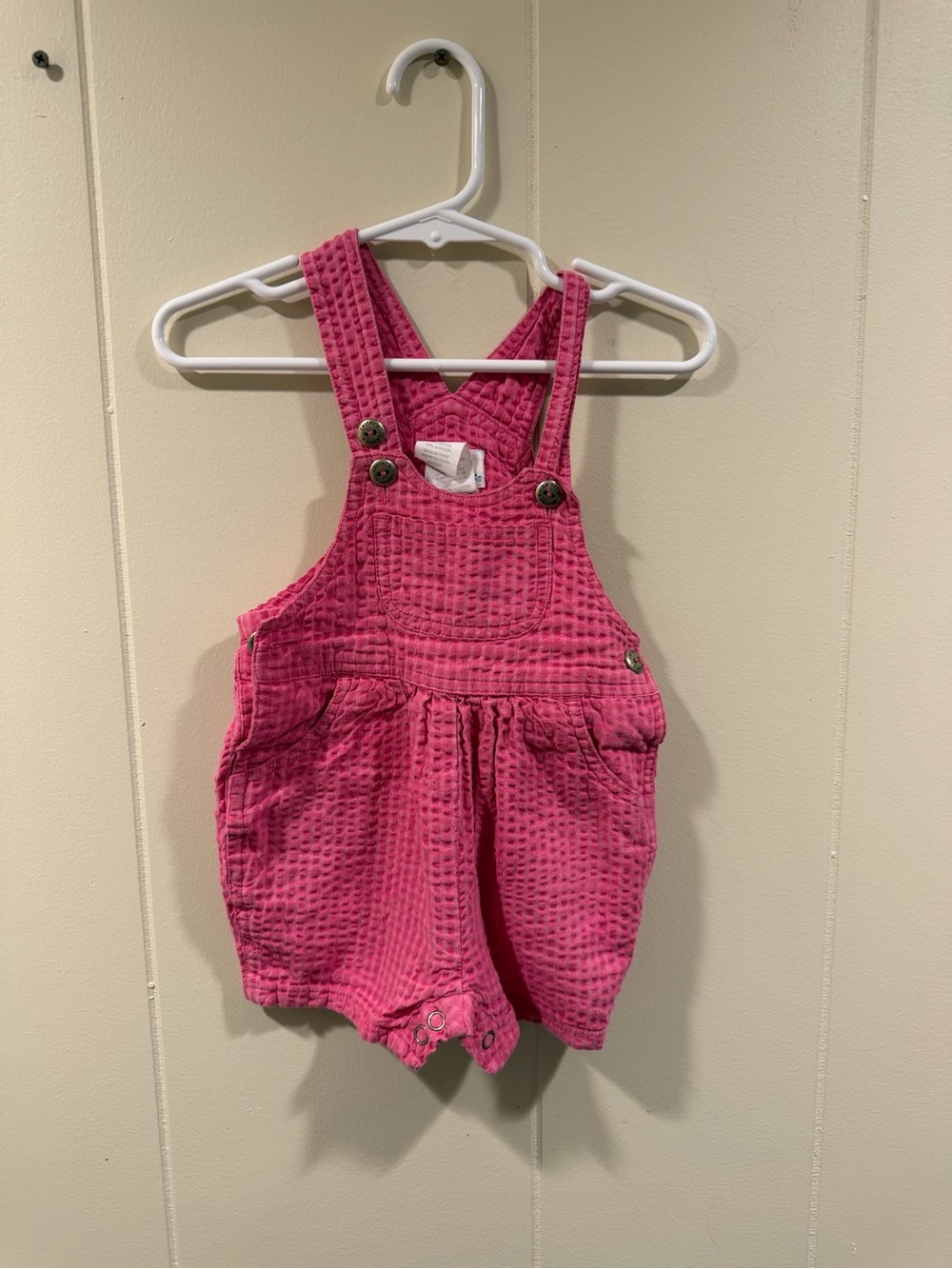 Carter's Bright Pink Waffle Knit Short Overalls